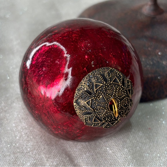 Vtg Heavy Mercury Crackle Glass Cranberry Christmas Ornament Mirrored KugelGlass - Picture 3 of 6